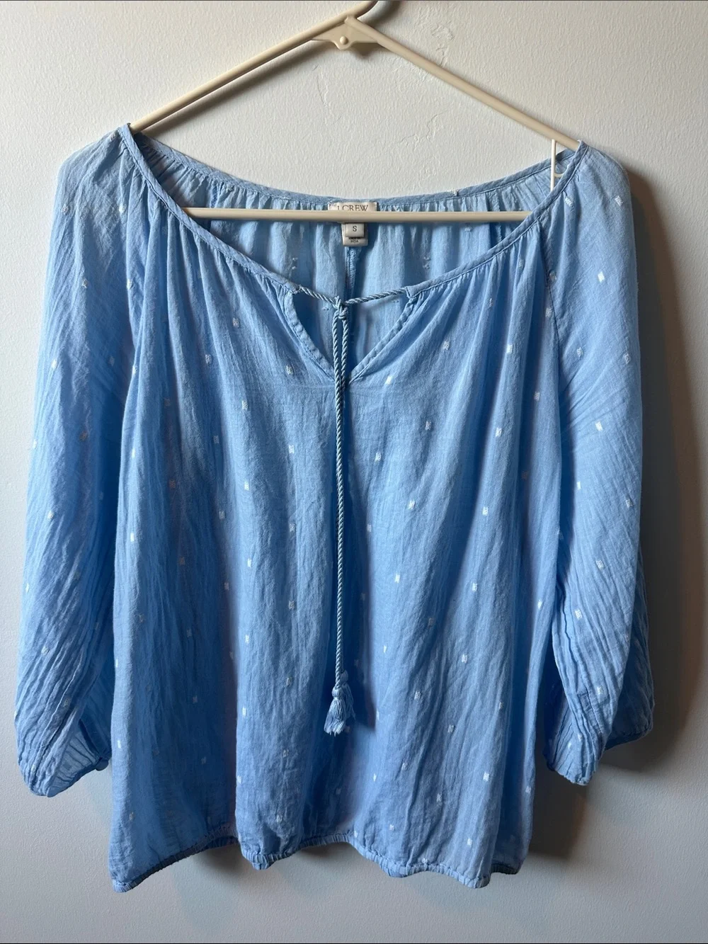 J. CREW Light Blue Peasant Blouse with Tassel Tie